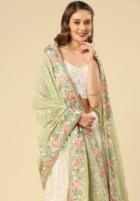 Floral Embroidered Georgette Dupatta