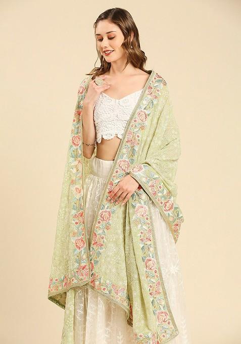 Floral Embroidered Georgette Dupatta