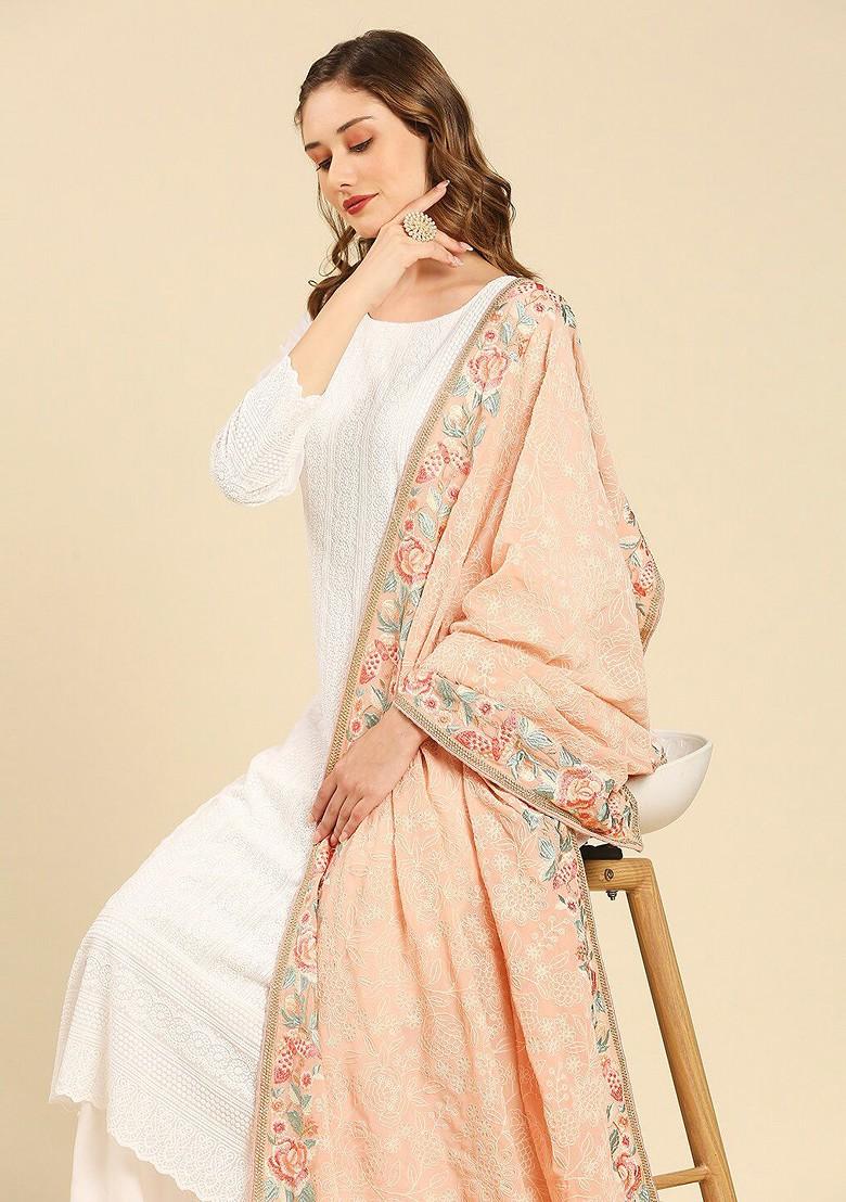 Floral Embroidered Georgette Dupatta