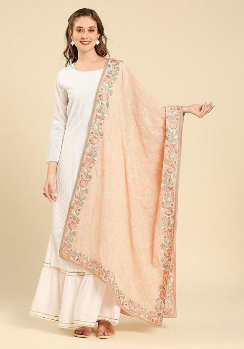 Floral Embroidered Georgette Dupatta