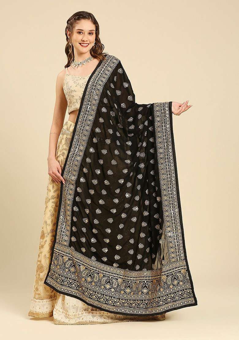 Embroidered Bridal Dupatta With Zardozi - Indya