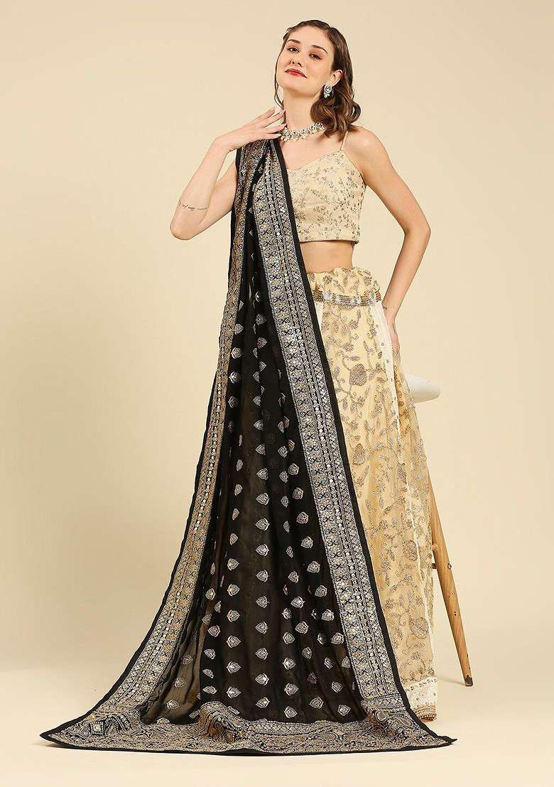 Embroidered Bridal Dupatta With Zardozi - Indya