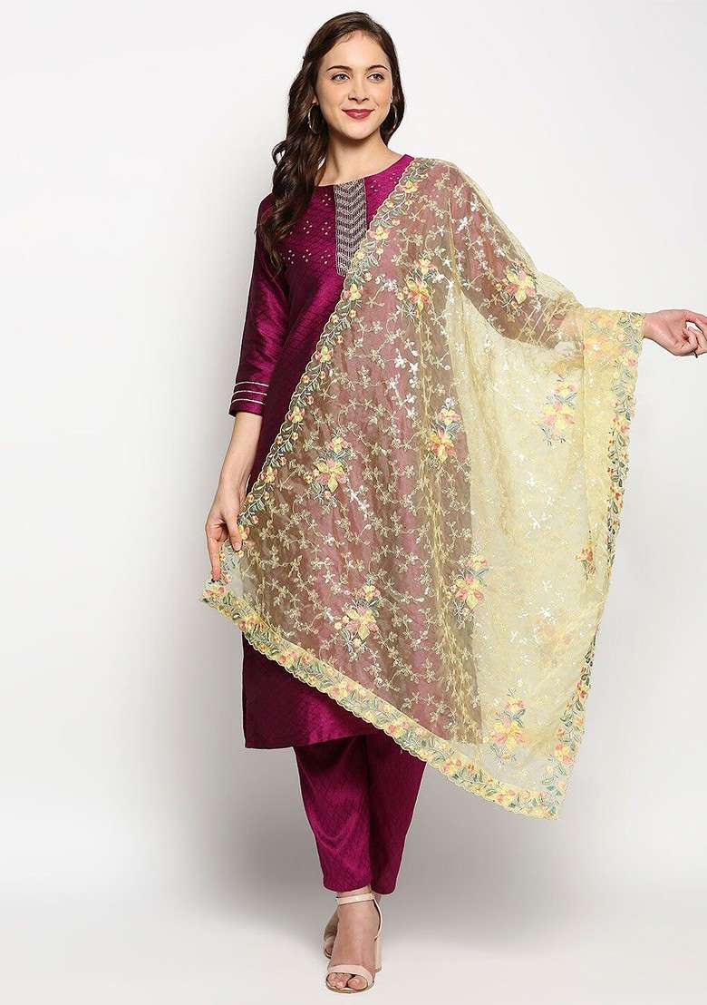 Embroidered Organza Dupatta With Sequinned - Indya