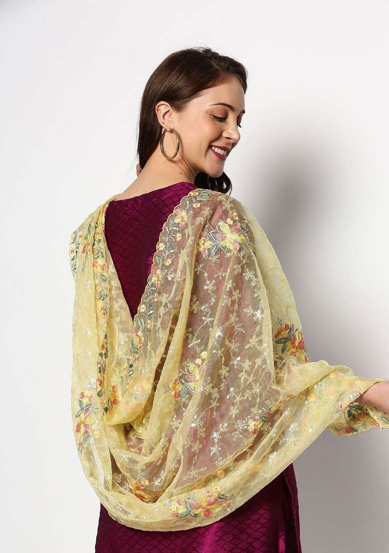 Embroidered Organza Dupatta With Sequinned - Indya
