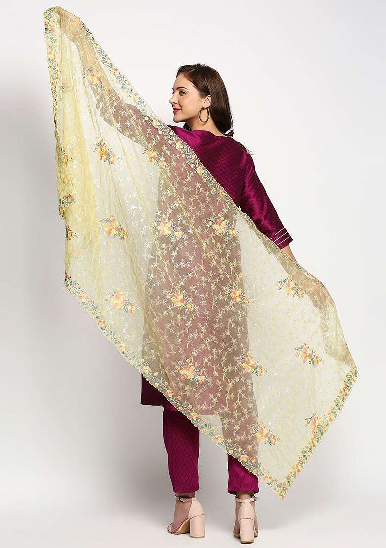 Embroidered Organza Dupatta With Sequinned - Indya