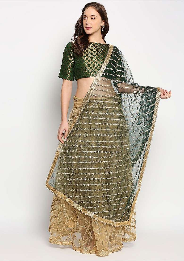 Embroidered Dupatta With Sequinned - Indya