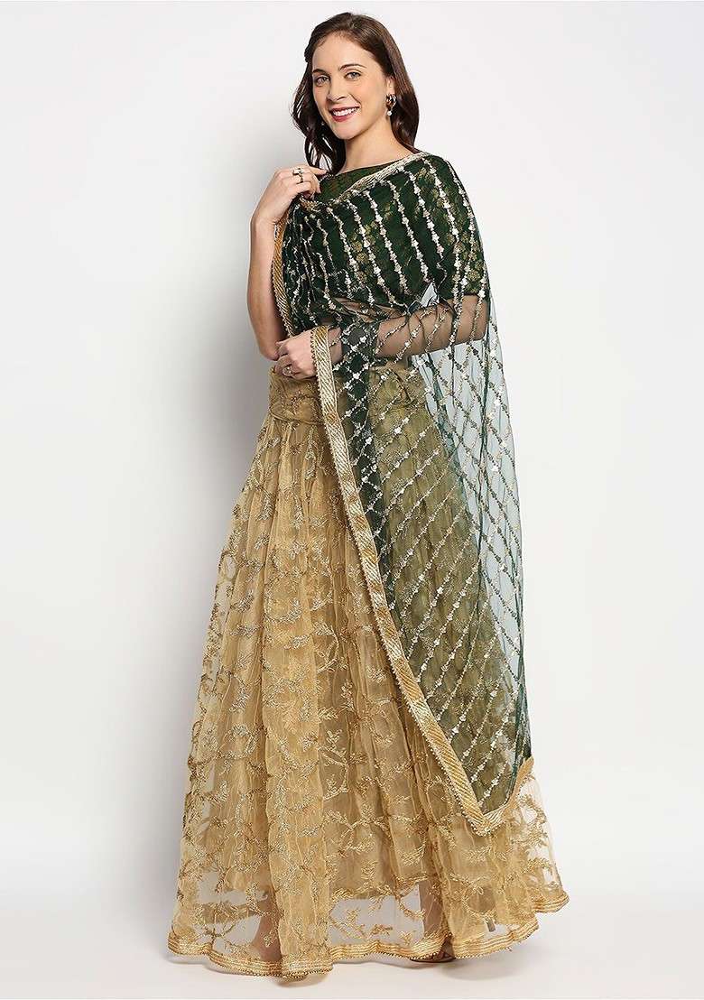 Embroidered Dupatta With Sequinned - Indya