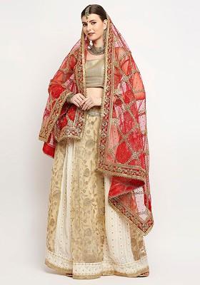 Ethnic Motifs Embroidered Dupatta With Zardozi