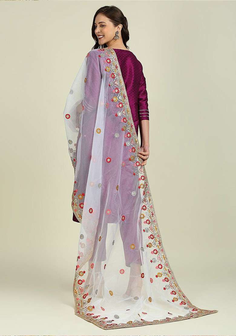 Embroidered Organza Dupatta With Zardozi - Indya