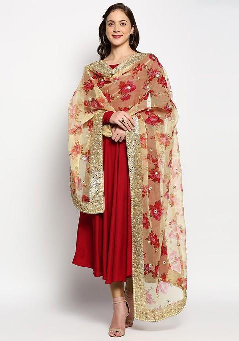 Embroidered Organza Dupatta With Sequinned