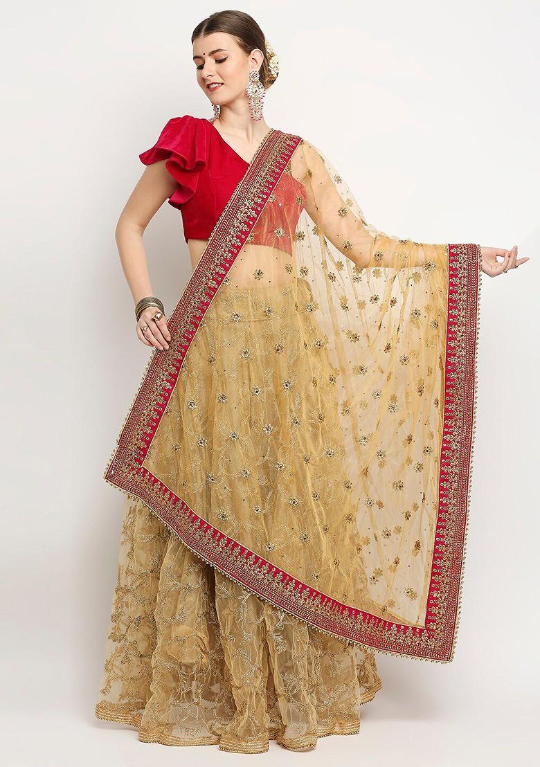 Ethnic Motifs Embroidered Dupatta With Zardozi