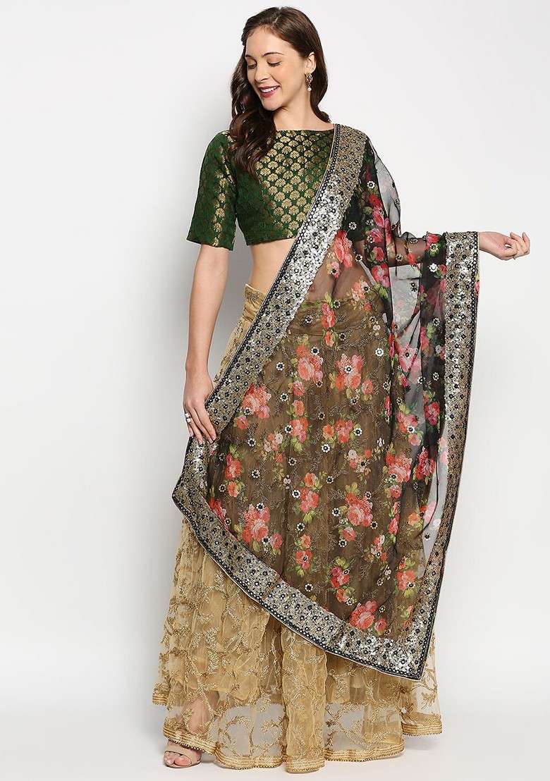 Embroidered Organza Dupatta With Sequinned - Indya