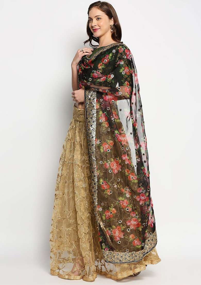Embroidered Organza Dupatta With Sequinned - Indya