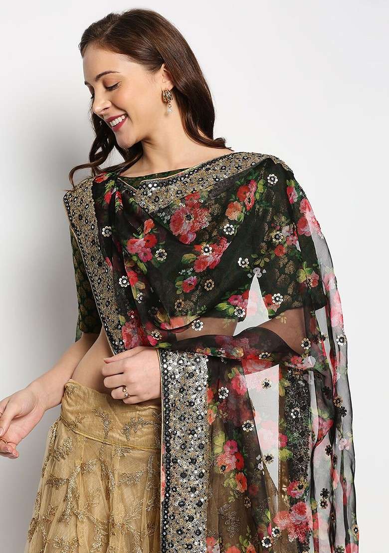 Embroidered Organza Dupatta With Sequinned - Indya