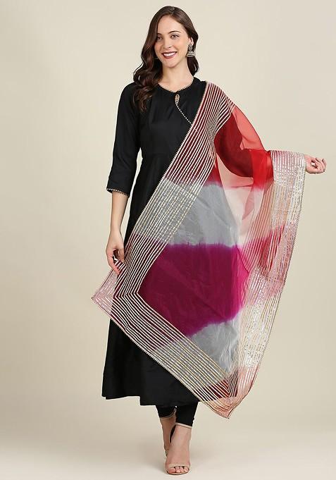 Dyed Organza Dupatta With Gotta Patti