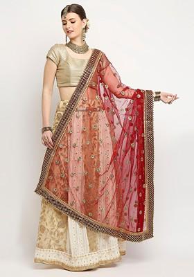 Ethnic Motifs Embroidered Dupatta With Zardozi