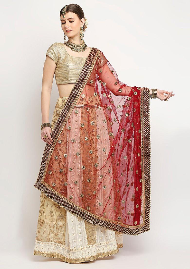 Ethnic Motifs Embroidered Dupatta With Zardozi