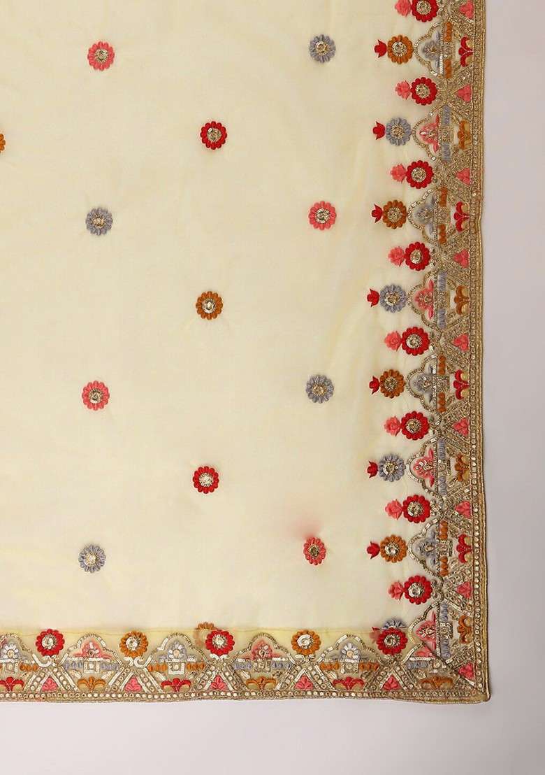 Embroidered Organza Dupatta With Zardozi - Indya