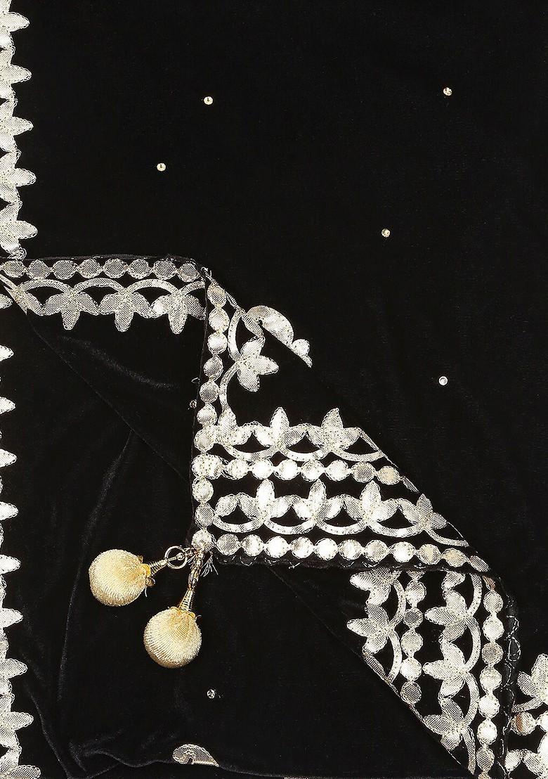 Embroidered Velvet Dupatta With Gotta Patti