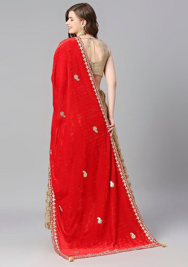 Embroidered Velvet Dupatta With Gotta Patti