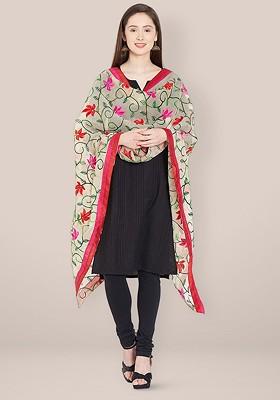 Embroidered Cotton Silk Dupatta With Thread Work