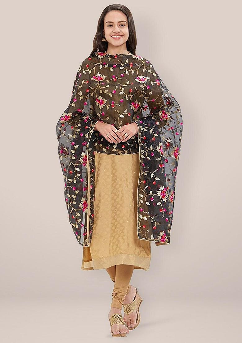Embroidered Organza Dupatta With Thread Work