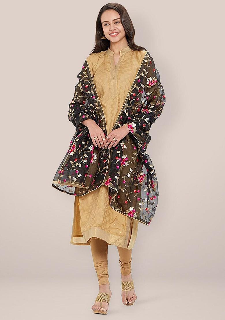 Embroidered Organza Dupatta With Thread Work