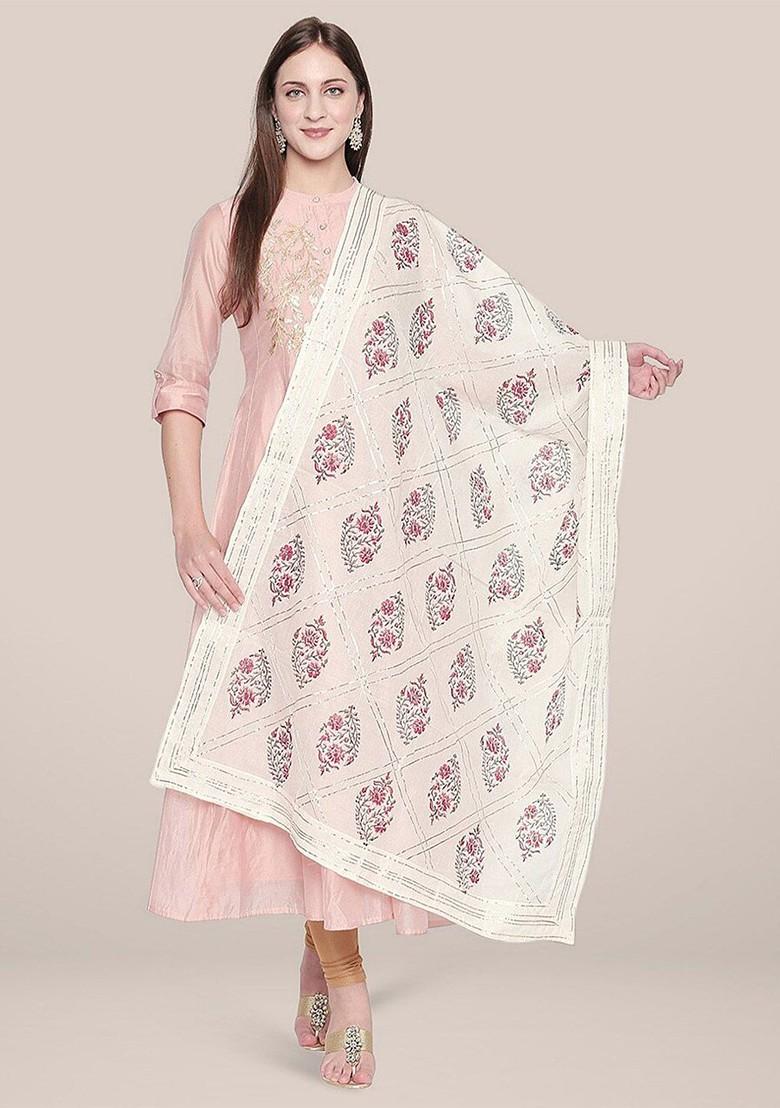 Printed Pure Cotton Block Print Dupatta With Gotta Patti