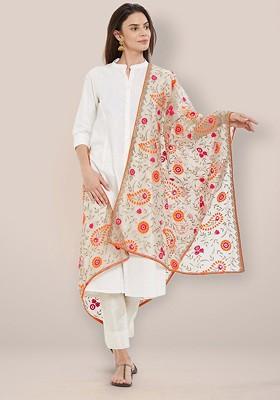Paisley Embroidered Organza Dupatta With Thread Work