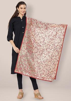 Embroidered Cotton Silk Dupatta With Thread Work