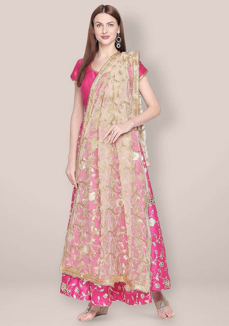 Embroidered Dupatta With Zari - Indya