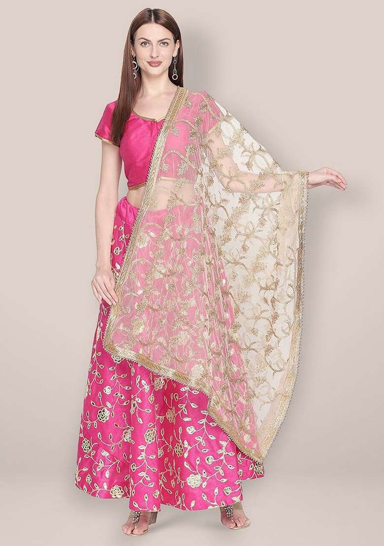 Embroidered Dupatta With Zari - Indya