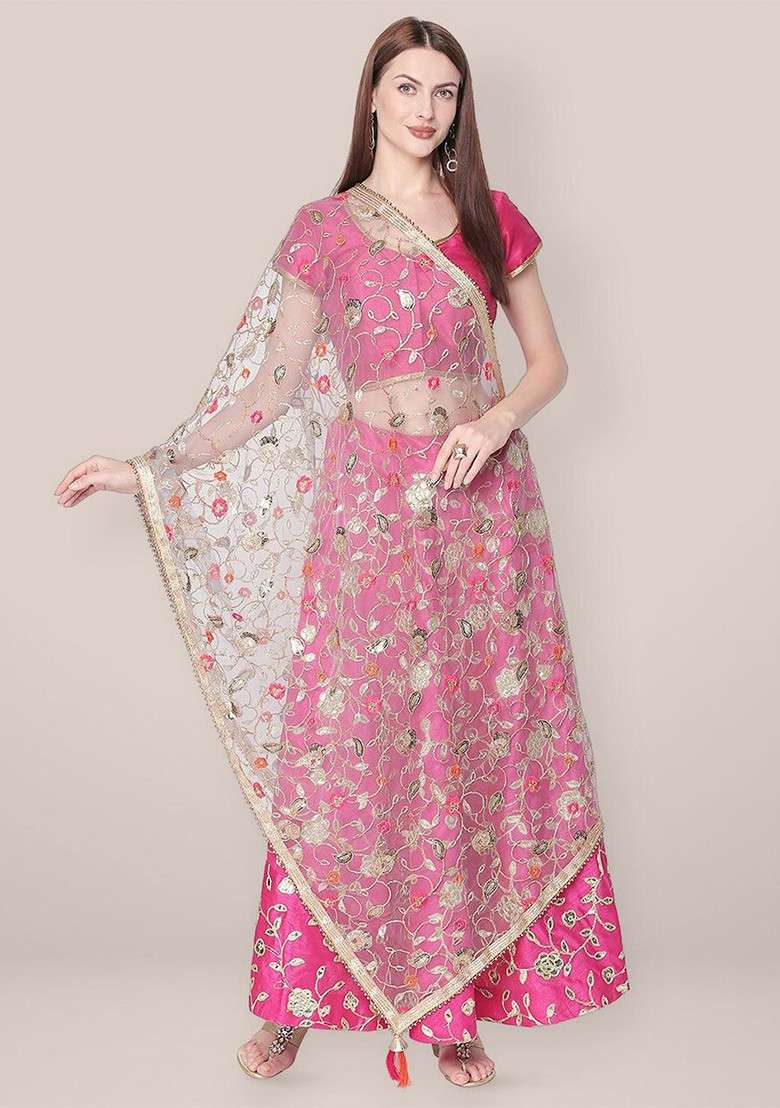 Embroidered Dupatta With Zari - Indya