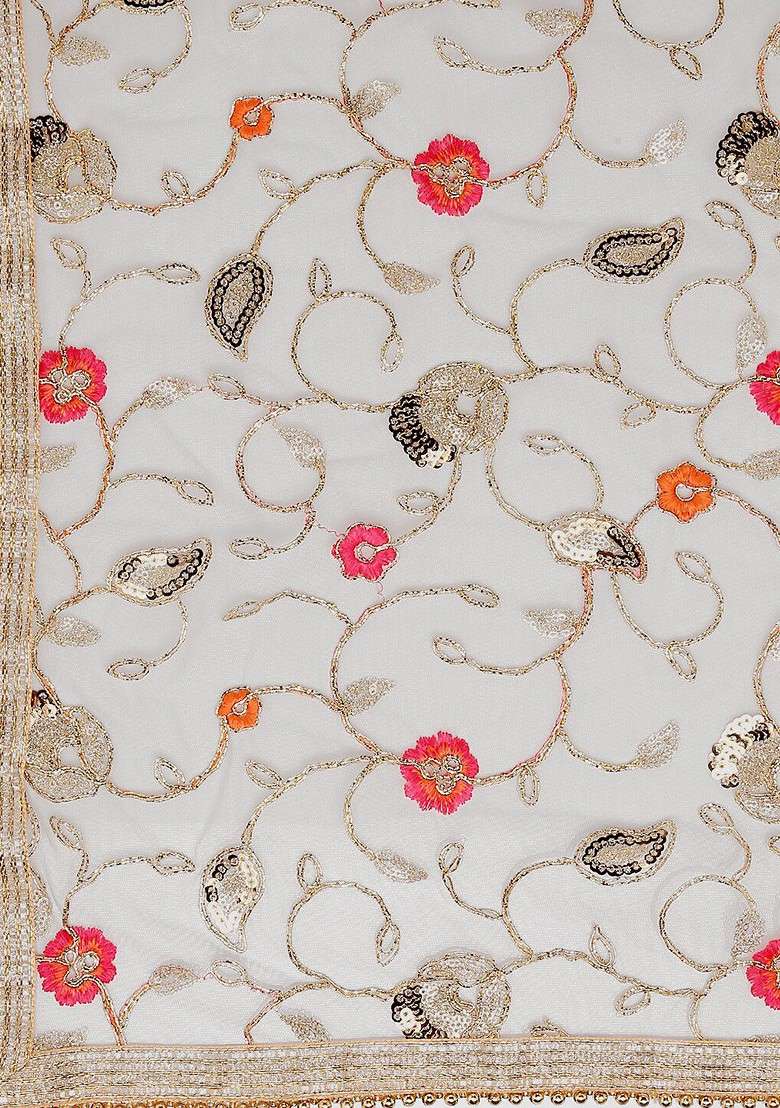 Embroidered Dupatta With Zari - Indya