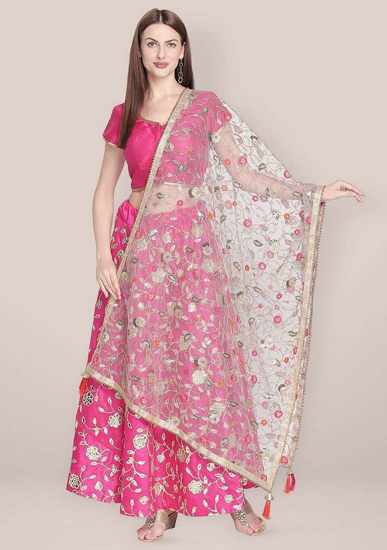 Embroidered Dupatta With Zari - Indya