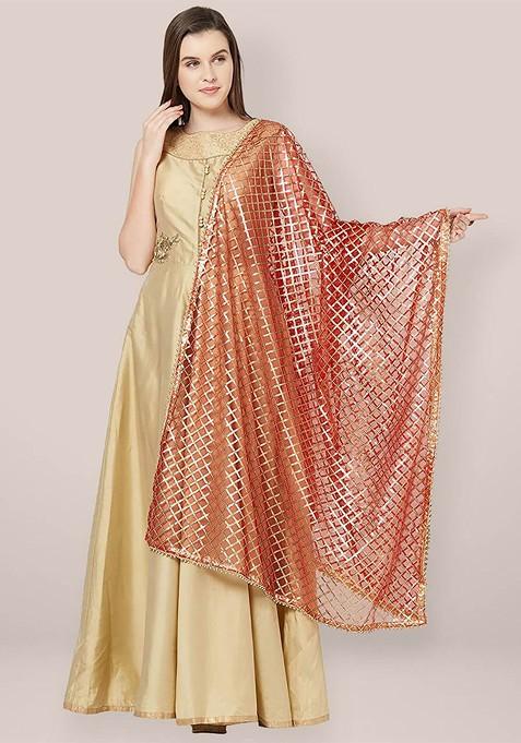 Striped Dupatta With Gotta Patti