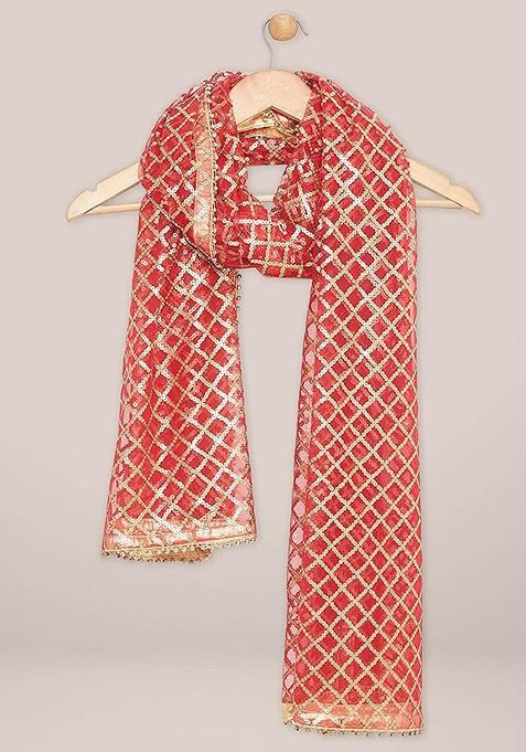 Striped Dupatta With Gotta Patti