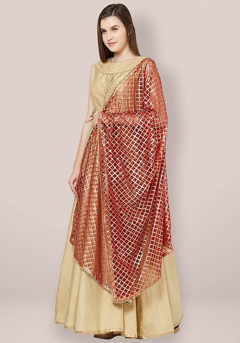 Striped Dupatta With Gotta Patti