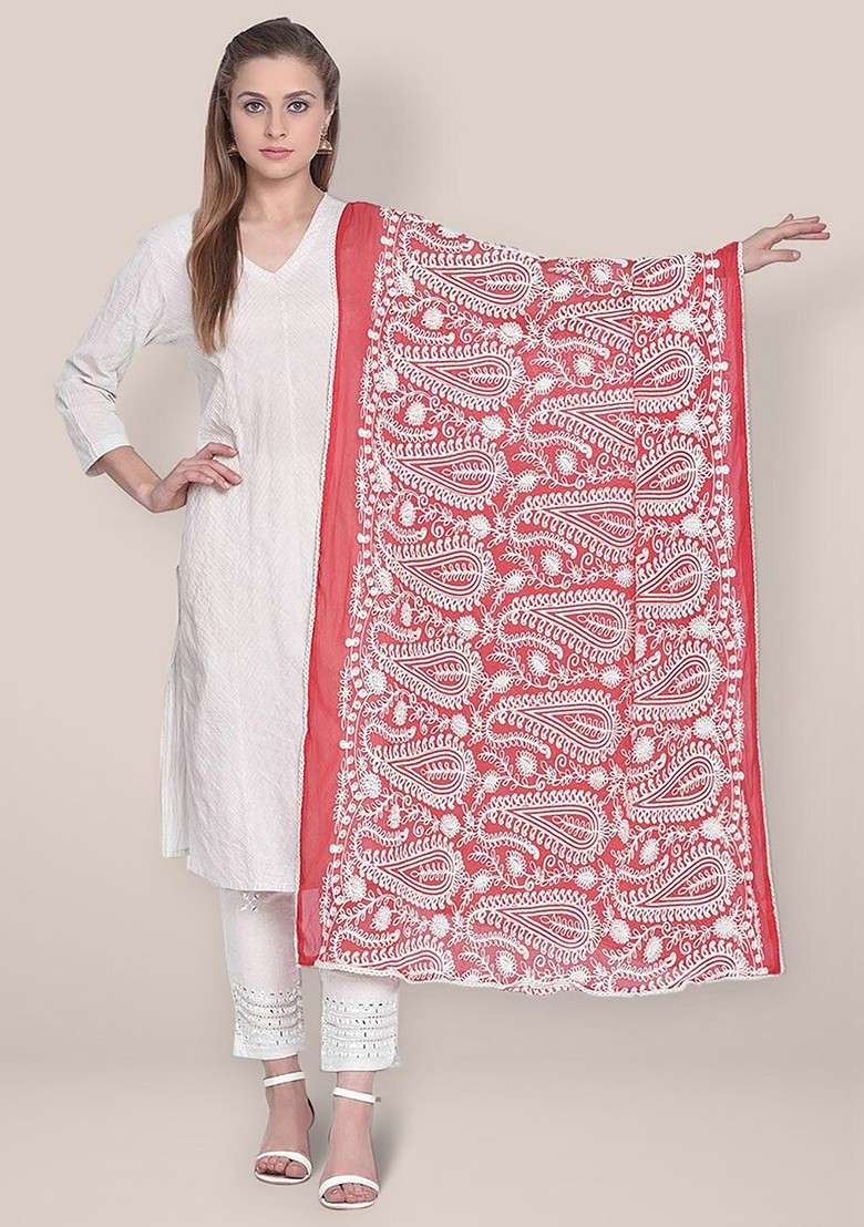 Paisley Embroidered Dupatta - Indya