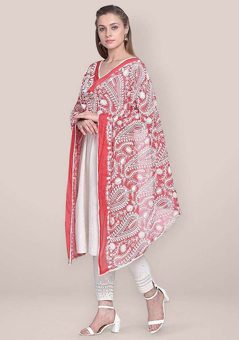 Paisley Embroidered Dupatta - Indya