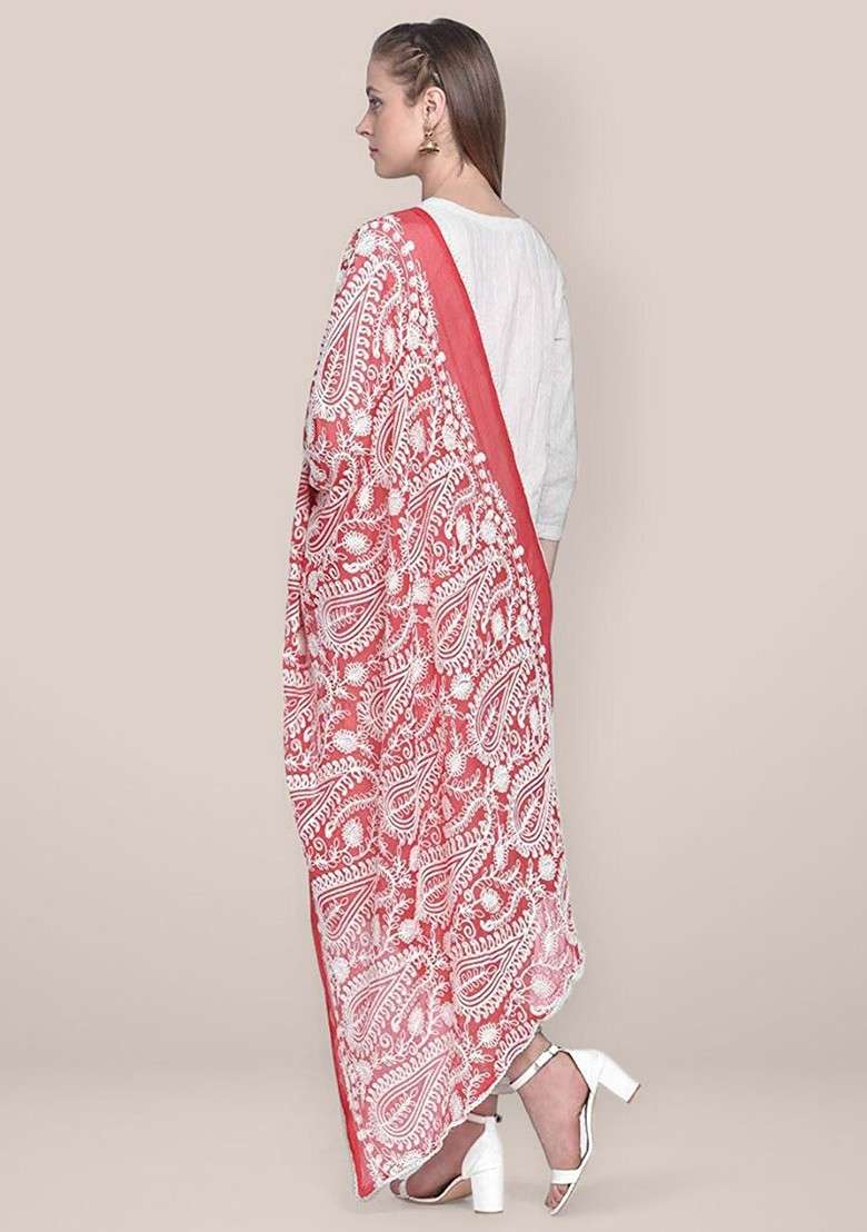 Paisley Embroidered Dupatta - Indya