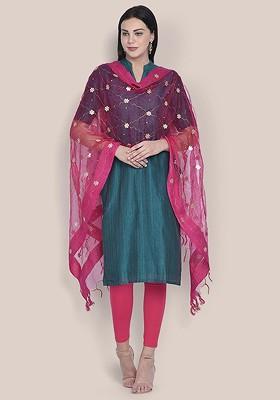Embroidered Organza Dupatta With Gotta Patti