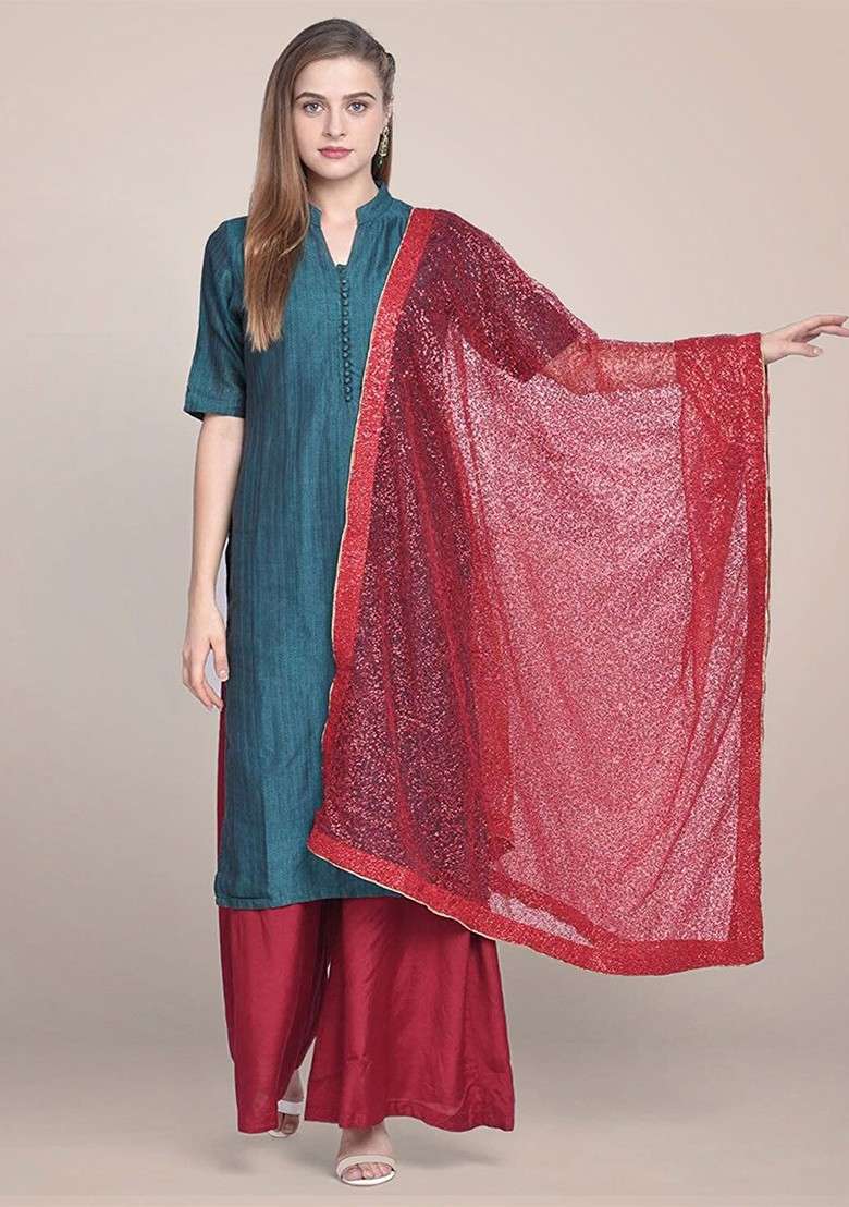 Embroidered Dupatta With Sequinned - Indya