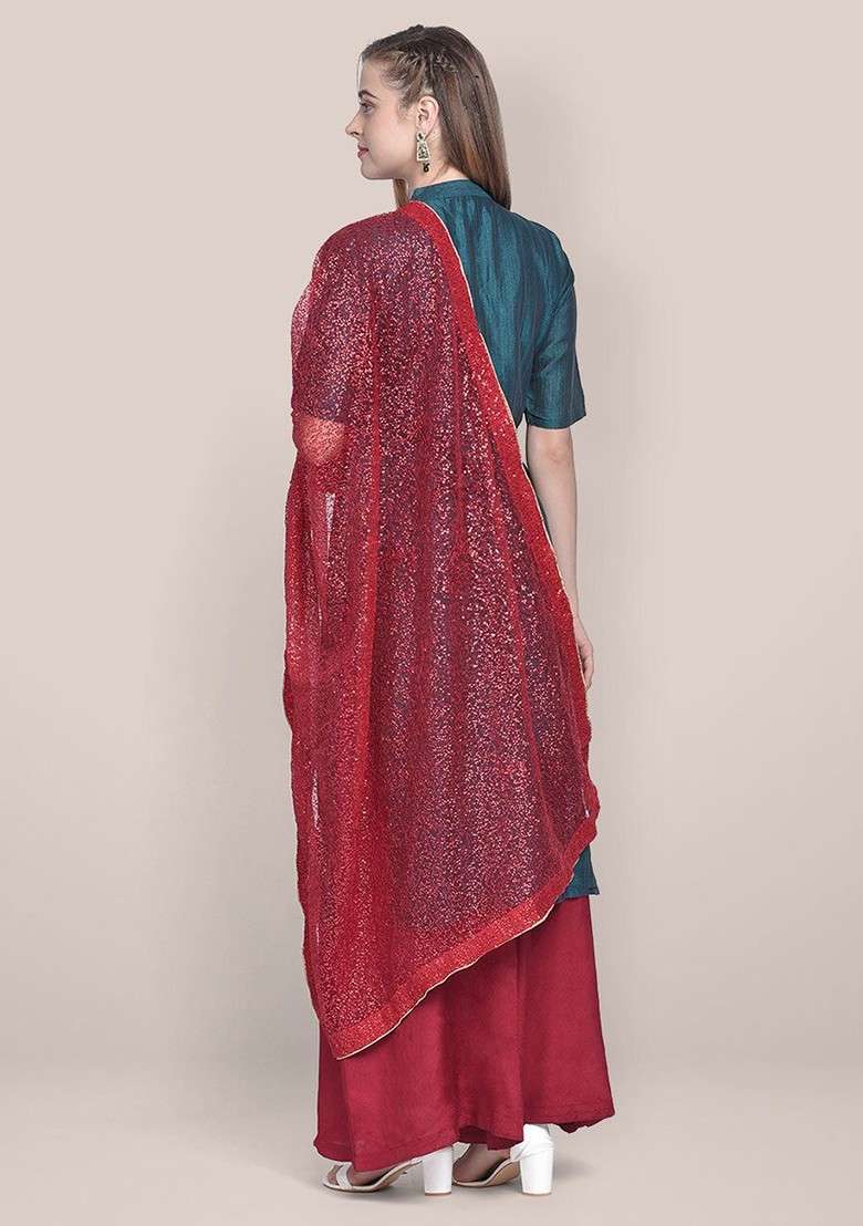 Embroidered Dupatta With Sequinned - Indya
