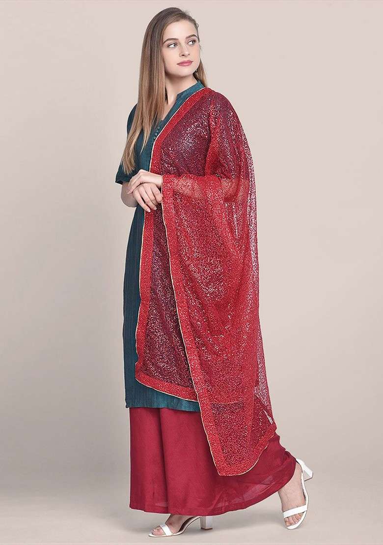 Embroidered Dupatta With Sequinned - Indya