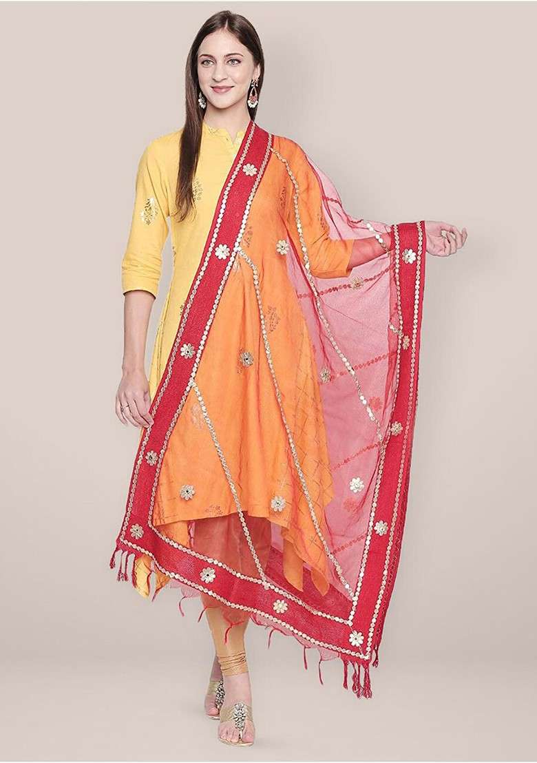 Embroidered Organza Dupatta With Gotta Patti - Indya