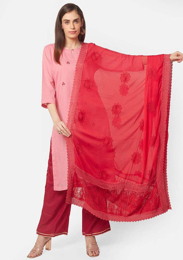 Ethnic Motifs Embroidered Dupatta With Thread Work - Indya