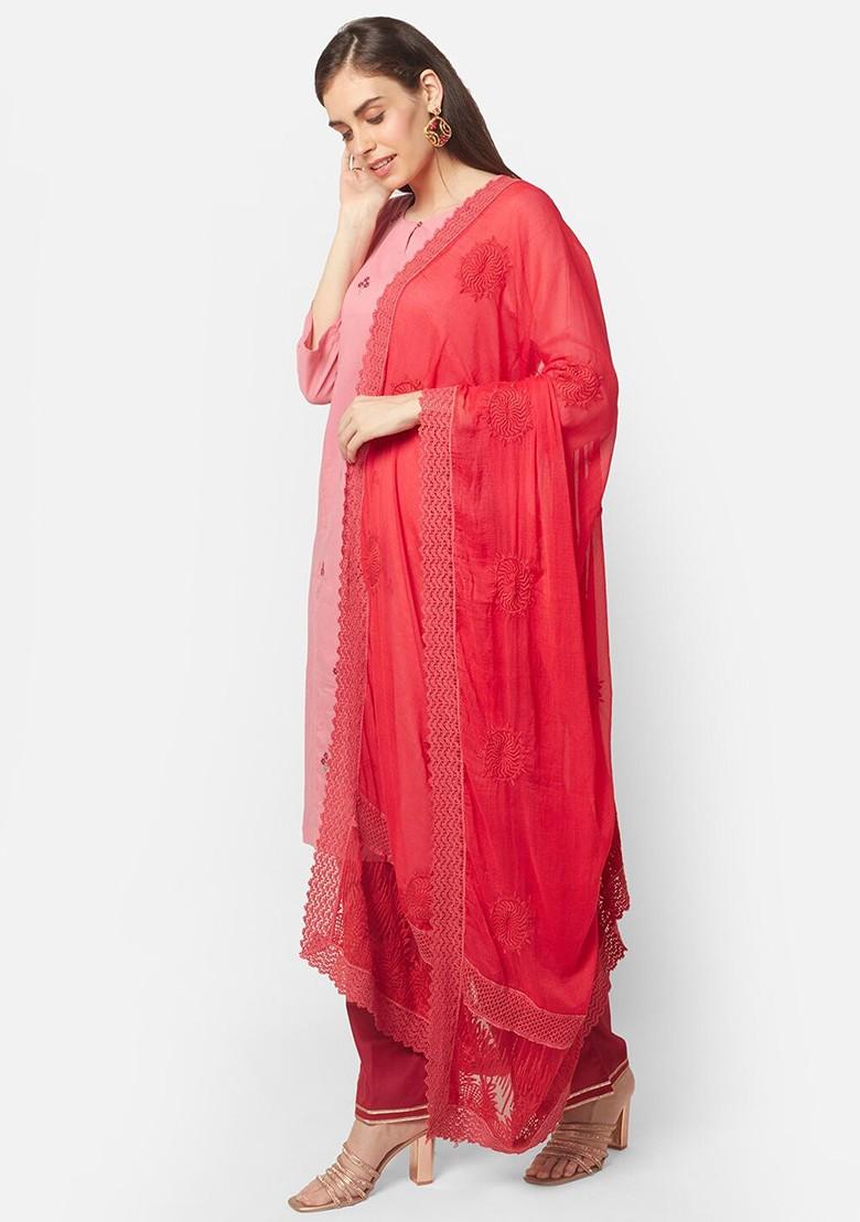 Ethnic Motifs Embroidered Dupatta With Thread Work