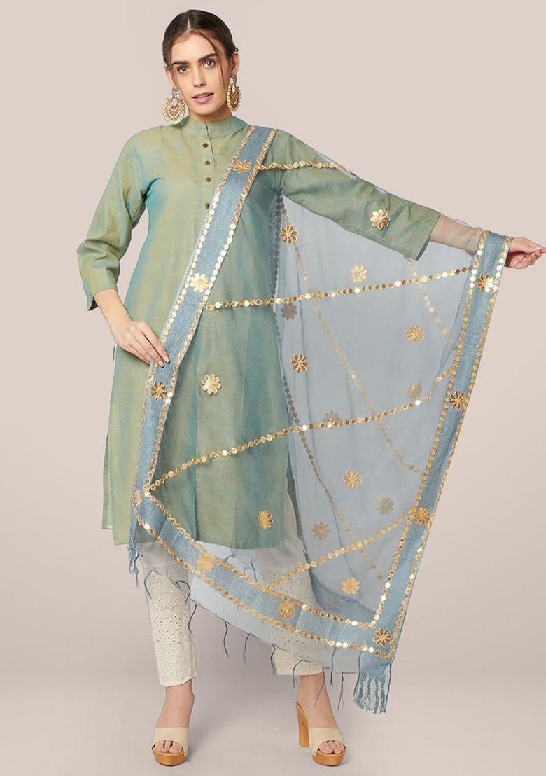 Embroidered Organza Dupatta With Gotta Patti
