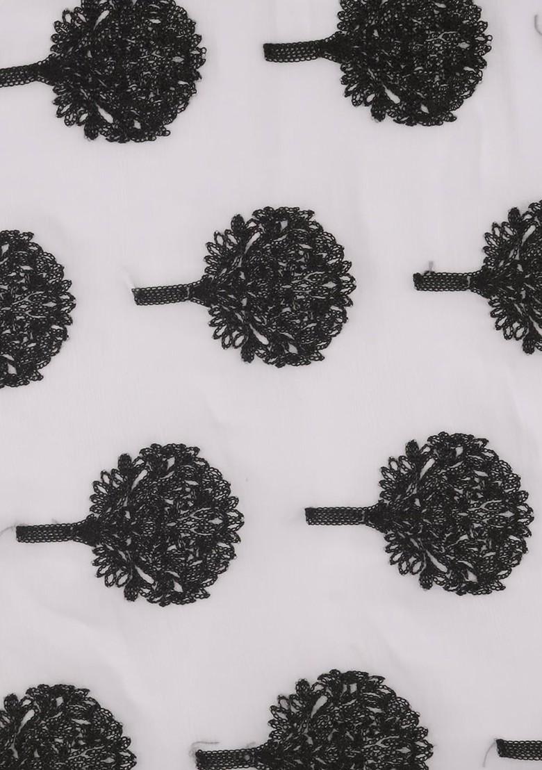 White And Black Ethnic Motifs Embroidered Dupatta With Thread Work